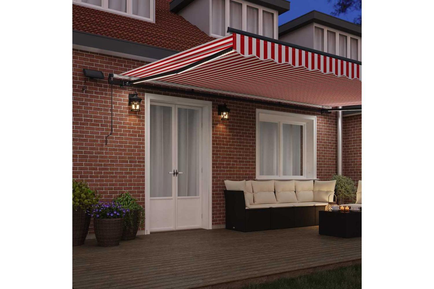 Vidaxl Retractable Awning Manual Red And White 500 X 350 Cm Fabric-3