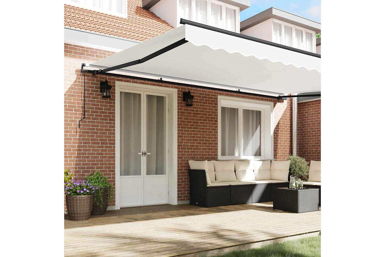 Vidaxl Retractable Awning Manual White 500 X 350 Cm Fabric-3