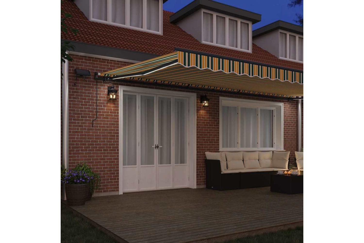 Vidaxl Retractable Awning Manual Green And Yellow 600 X 300 Cm Fabric-3