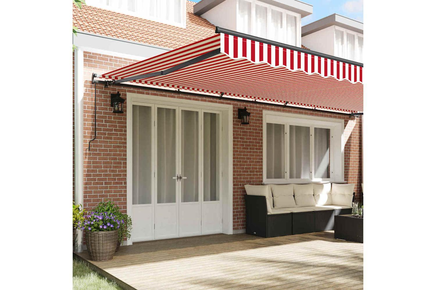 Vidaxl Retractable Awning Manual Red And White 600 X 350 Cm Fabric-3