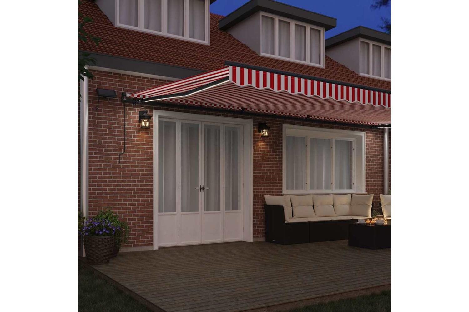 Vidaxl Retractable Awning Manual Red And White 600 X 350 Cm Fabric-3