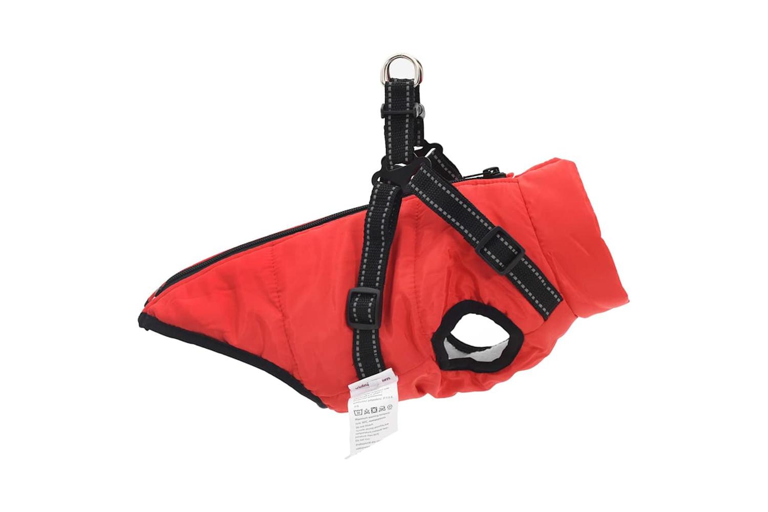 Vidaxl Dog Coat With Harness Red L Fleece And Polyester-4