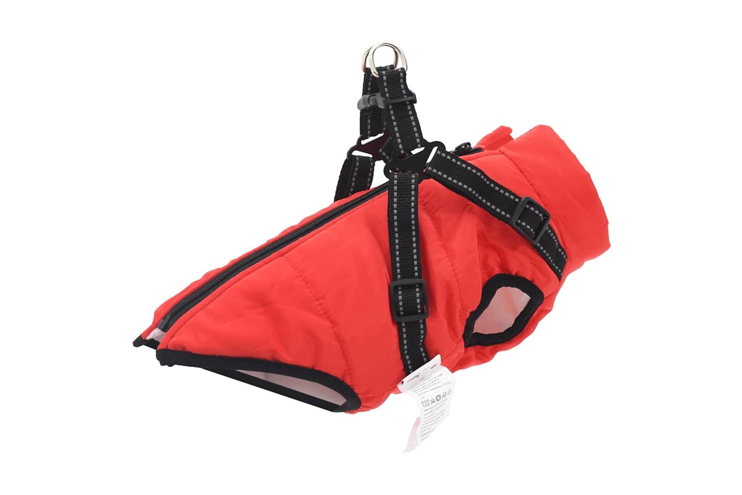 Vidaxl Dog Coat With Harness Red 2xl Fleece And Polyester