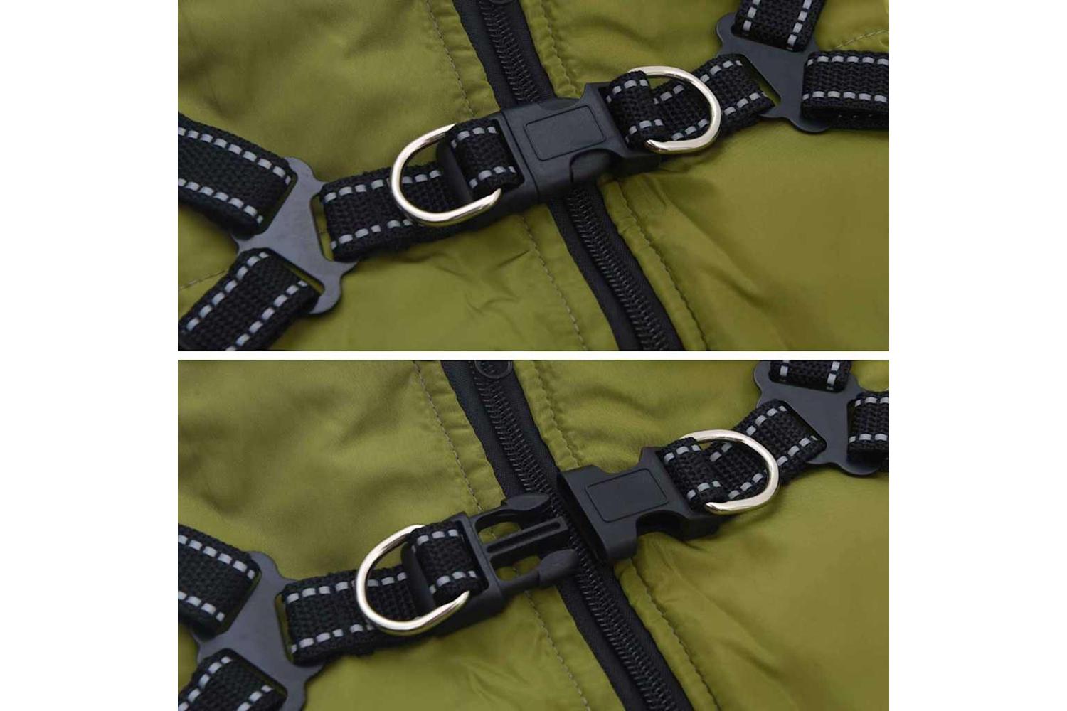 Vidaxl Dog Coat With Harness Army Green S Fleece And Polyester-6