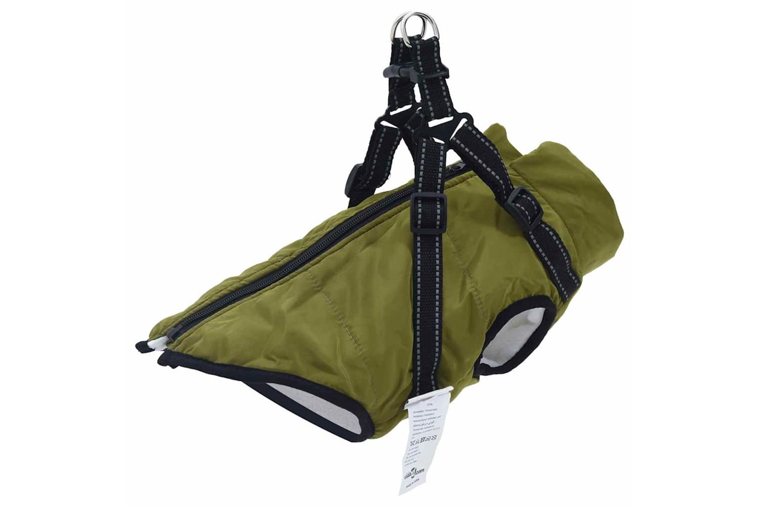 Vidaxl Dog Coat With Harness Army Green L Fleece And Polyester