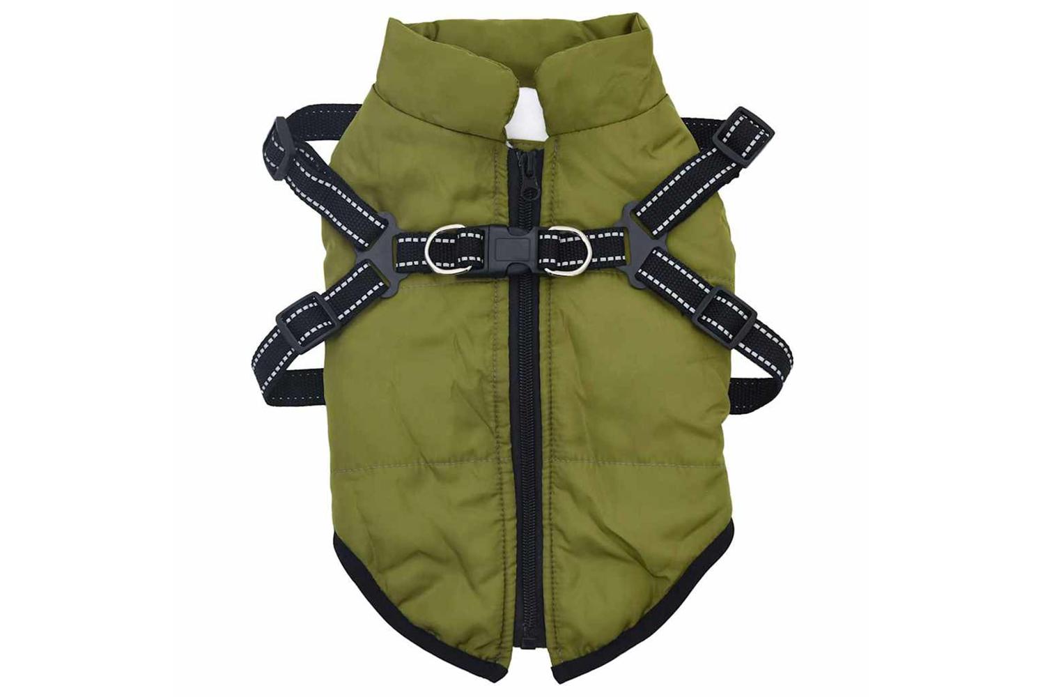 Vidaxl Dog Coat With Harness Army Green 2xl Fleece And Polyester-2