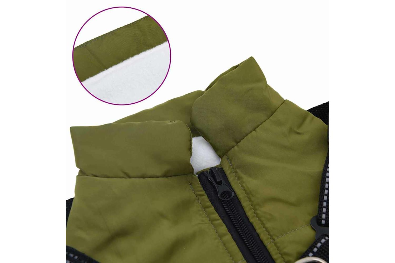 Vidaxl Dog Coat With Harness Army Green 2xl Fleece And Polyester-7