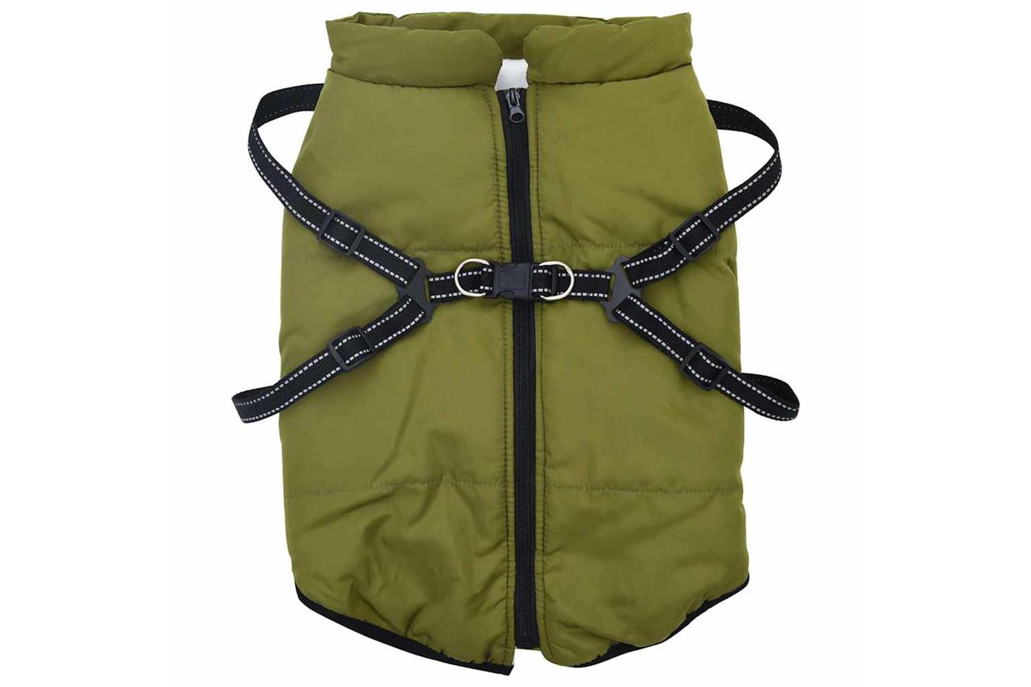 Vidaxl Dog Coat With Harness Army Green 5xl Fleece And Polyester-2