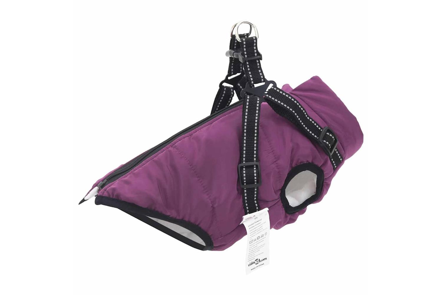 Vidaxl Dog Coat With Harness Purple S Fleece And Polyester