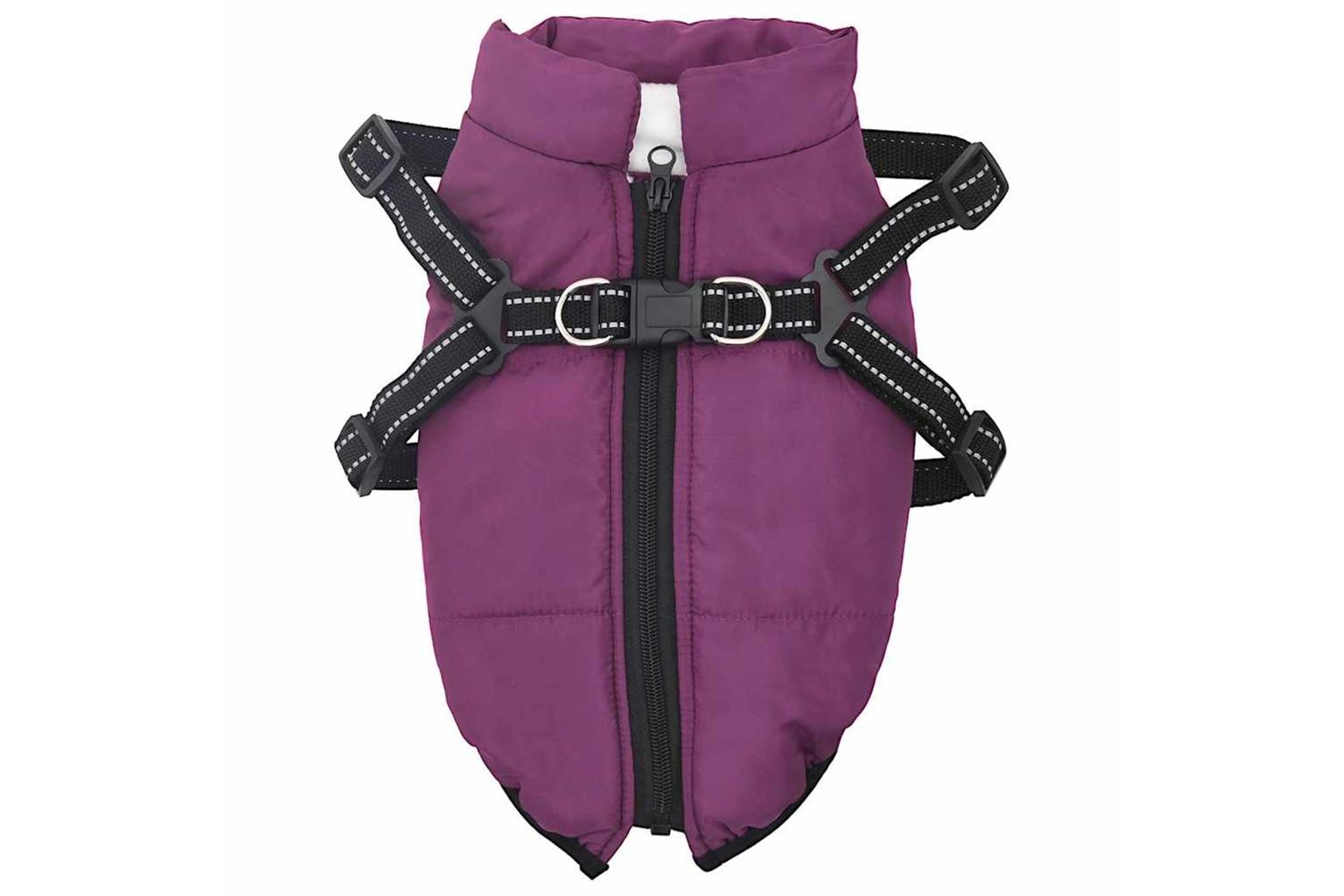 Vidaxl Dog Coat With Harness Purple S Fleece And Polyester-2
