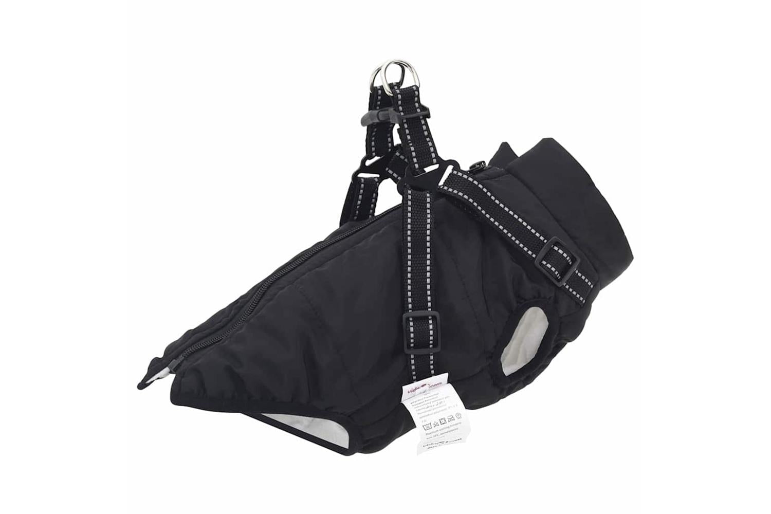 Vidaxl Dog Coat With Harness Black 2xl Fleece And Polyester