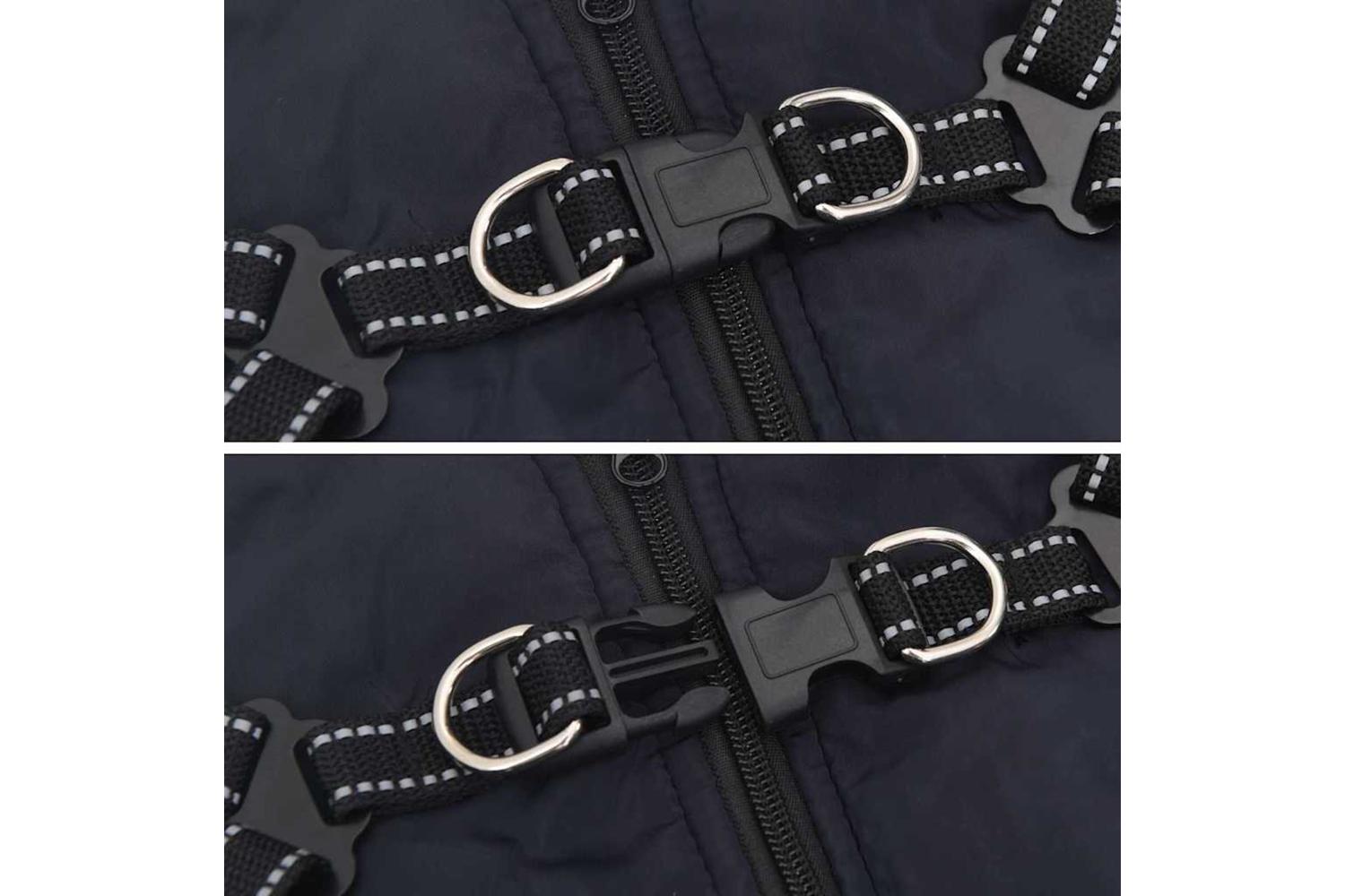Vidaxl Dog Coat With Harness Navy Blue M Fleece And Polyester-6