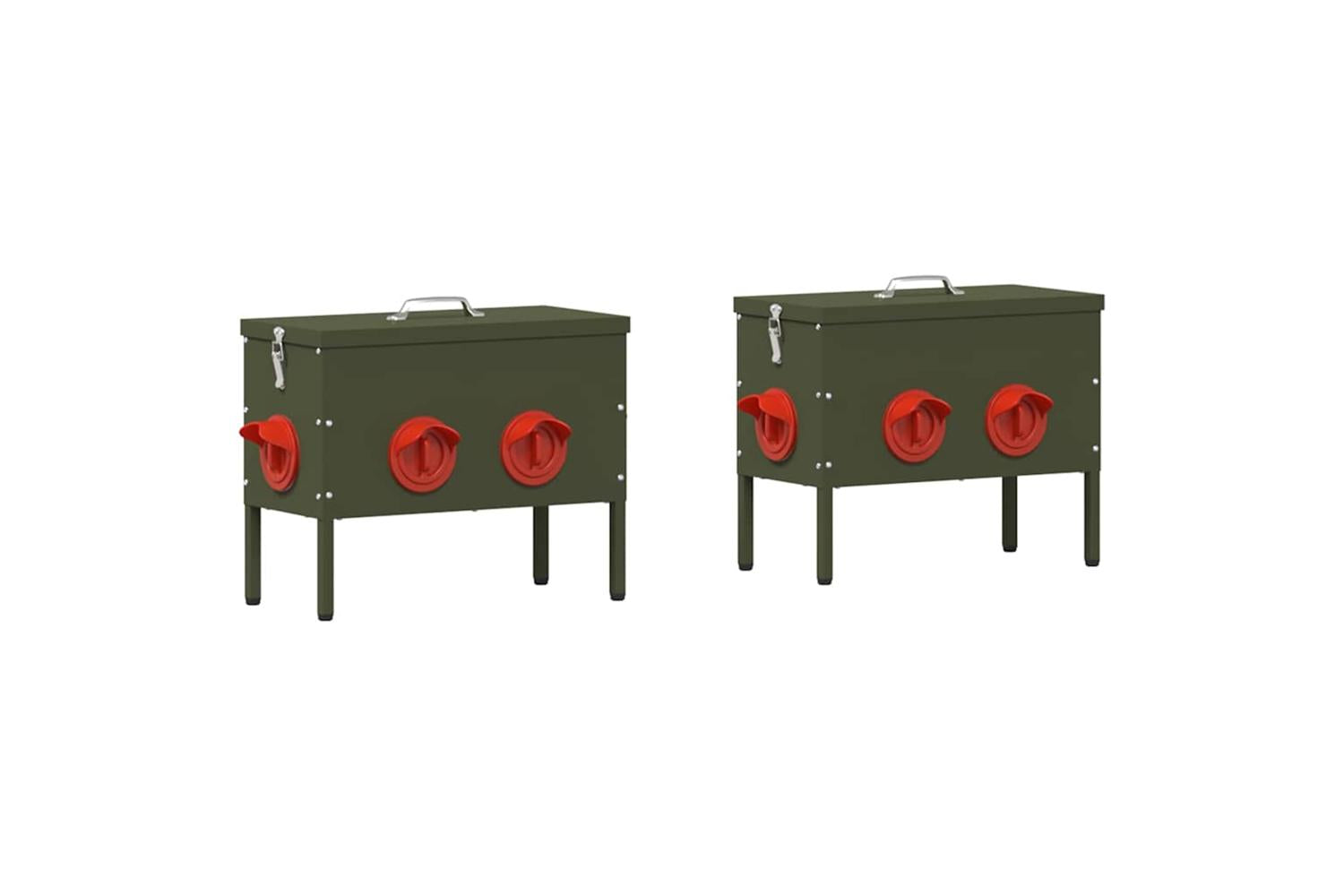 Vidaxl Chicken Feeder 2 Pcs Olive Green 415 X 205 X 33 Cm