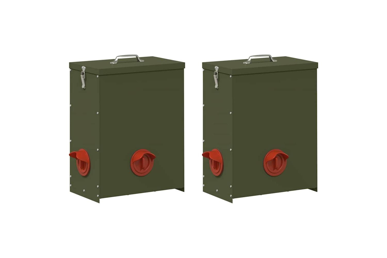 Vidaxl Chicken Feeder 2 Pcs Olive Green 325 X 205 X 43 Cm-2
