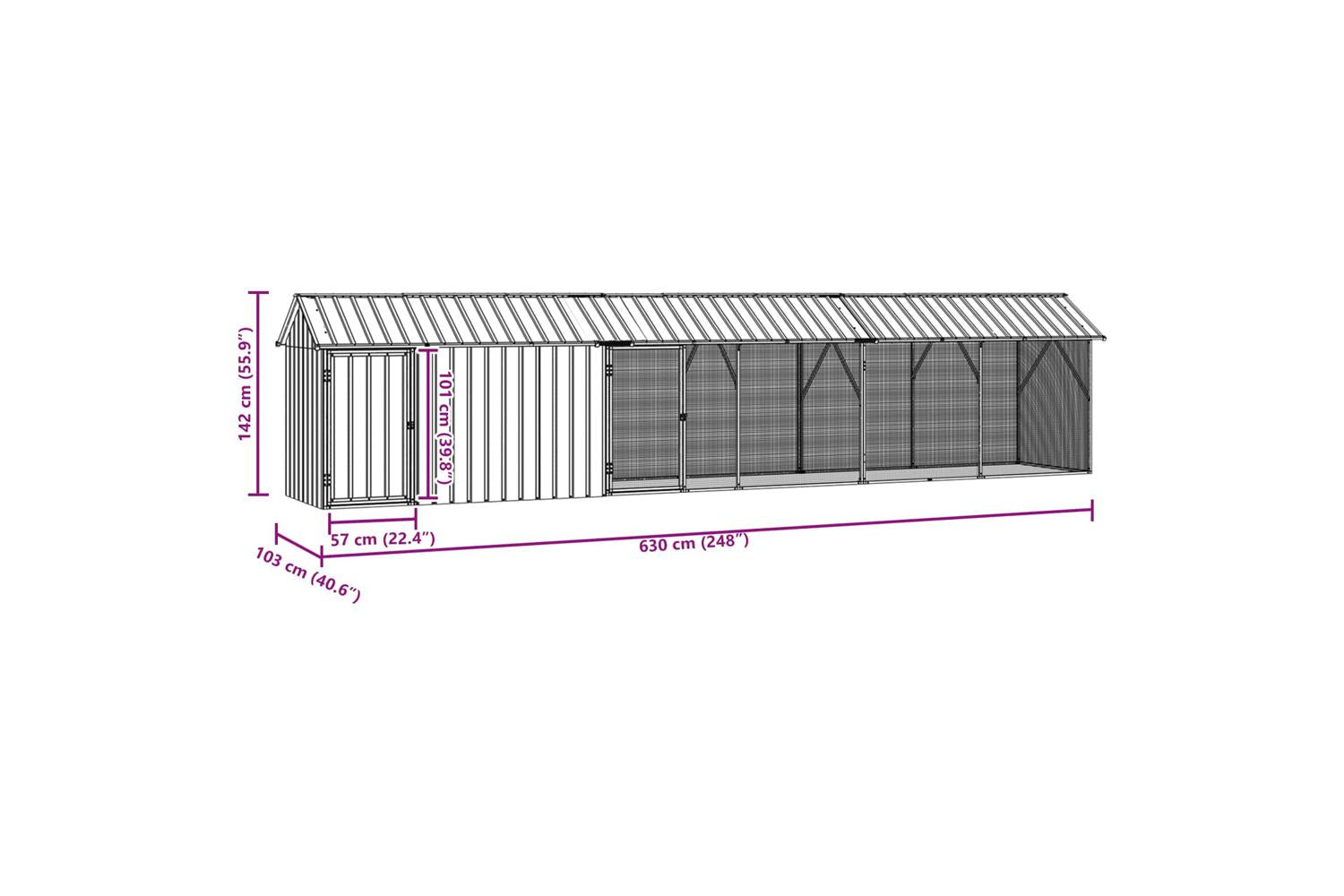 Vidaxl Bird Cage Anthracite 630 X 103 X 142 Cm Galvanised Steel-7