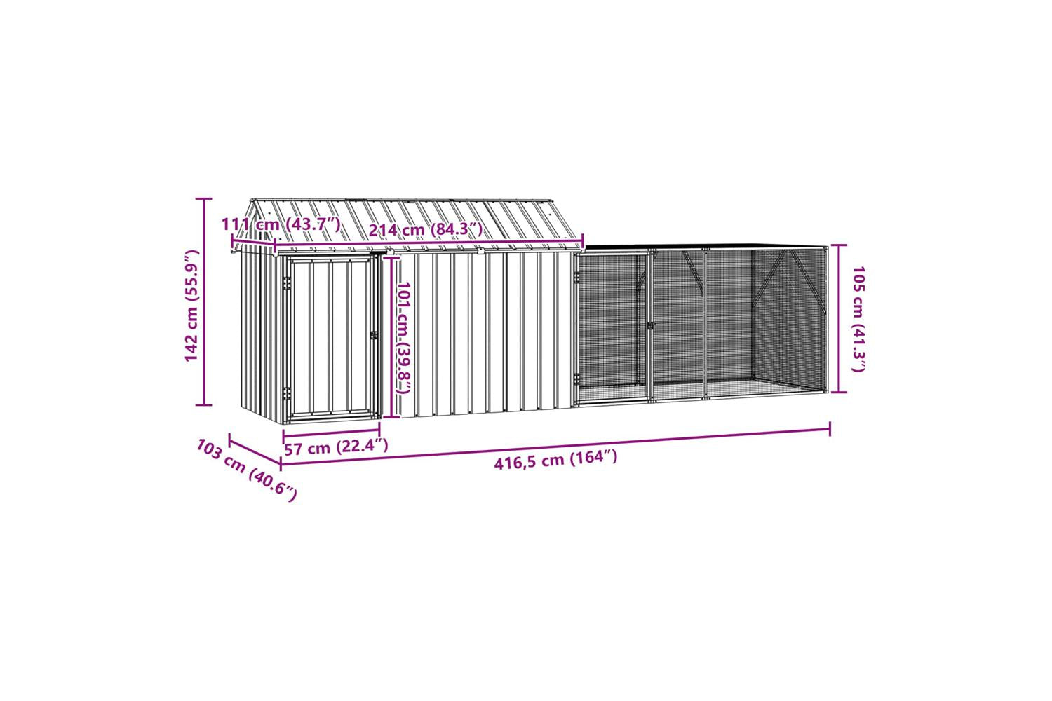 Vidaxl Bird Cage Anthracite 4165 X 103 X 142 Cm Galvanised Steel-8
