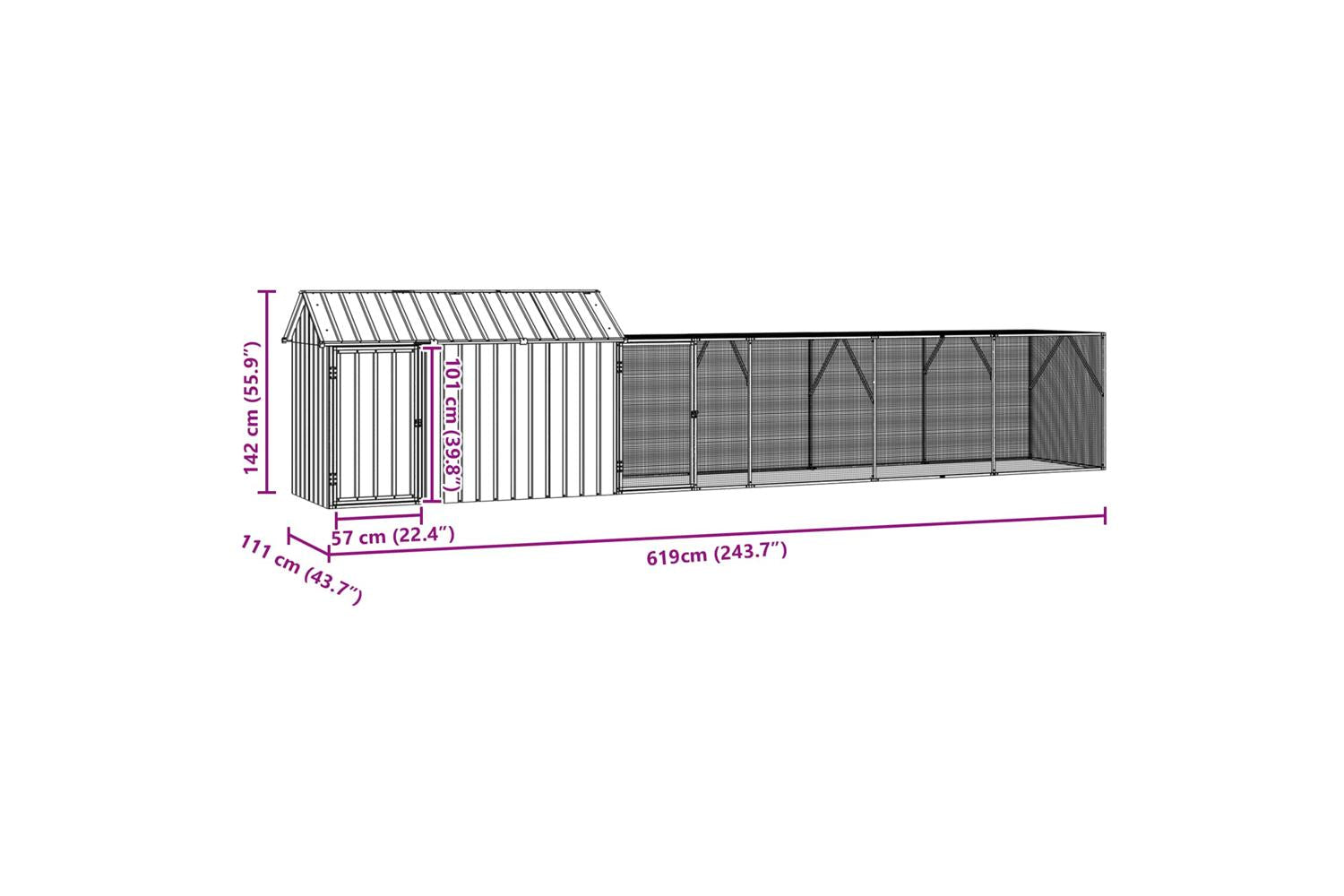 Vidaxl Bird Cage Anthracite 619 X 111 X 142 Cm Galvanised Steel-8