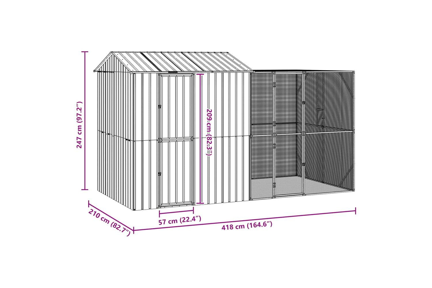 Vidaxl Bird Cage Anthracite 418 X 210 X 247 Cm Galvanised Steel-9