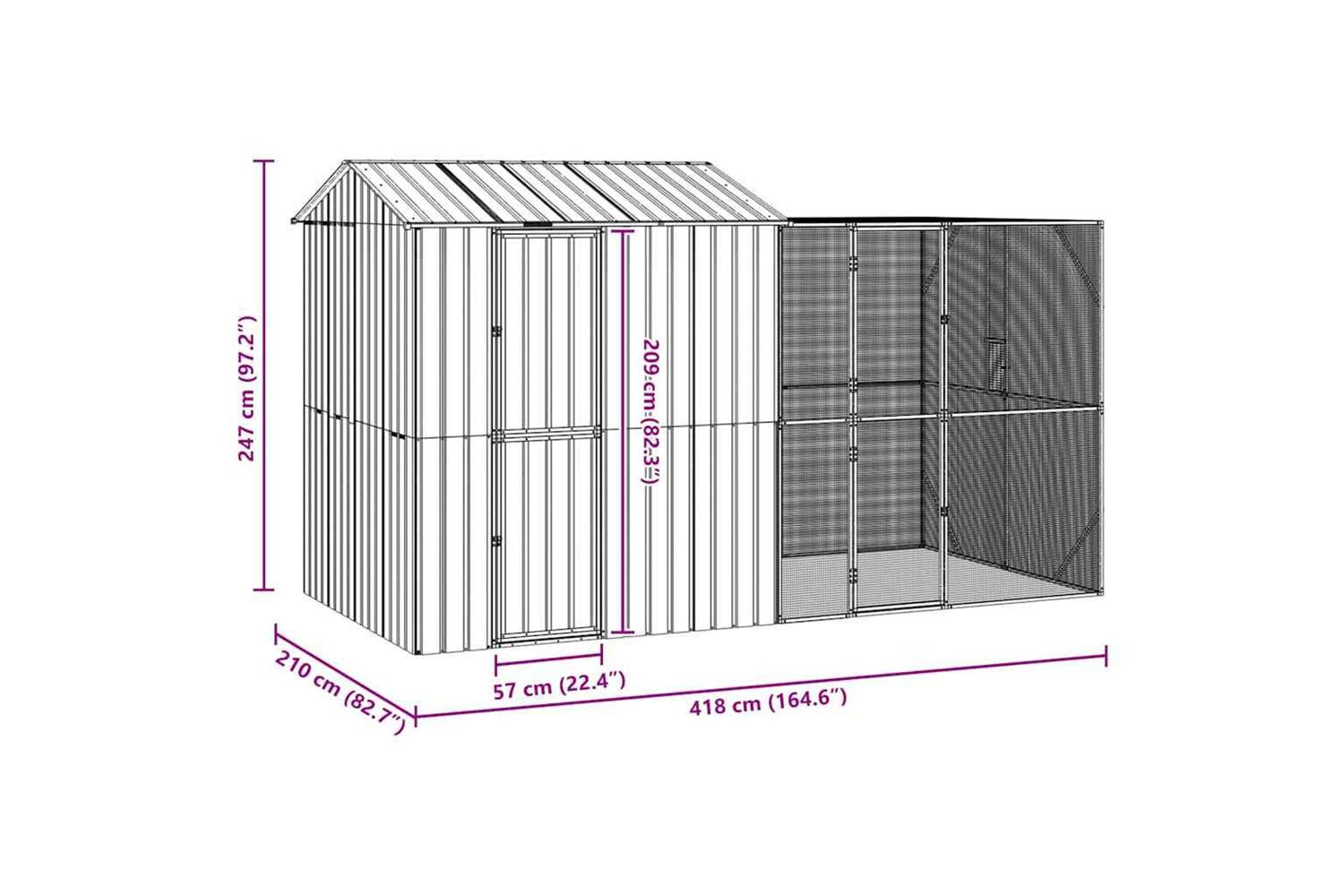 Vidaxl Bird Cage Anthracite 418 X 210 X 247 Cm Galvanised Steel-10
