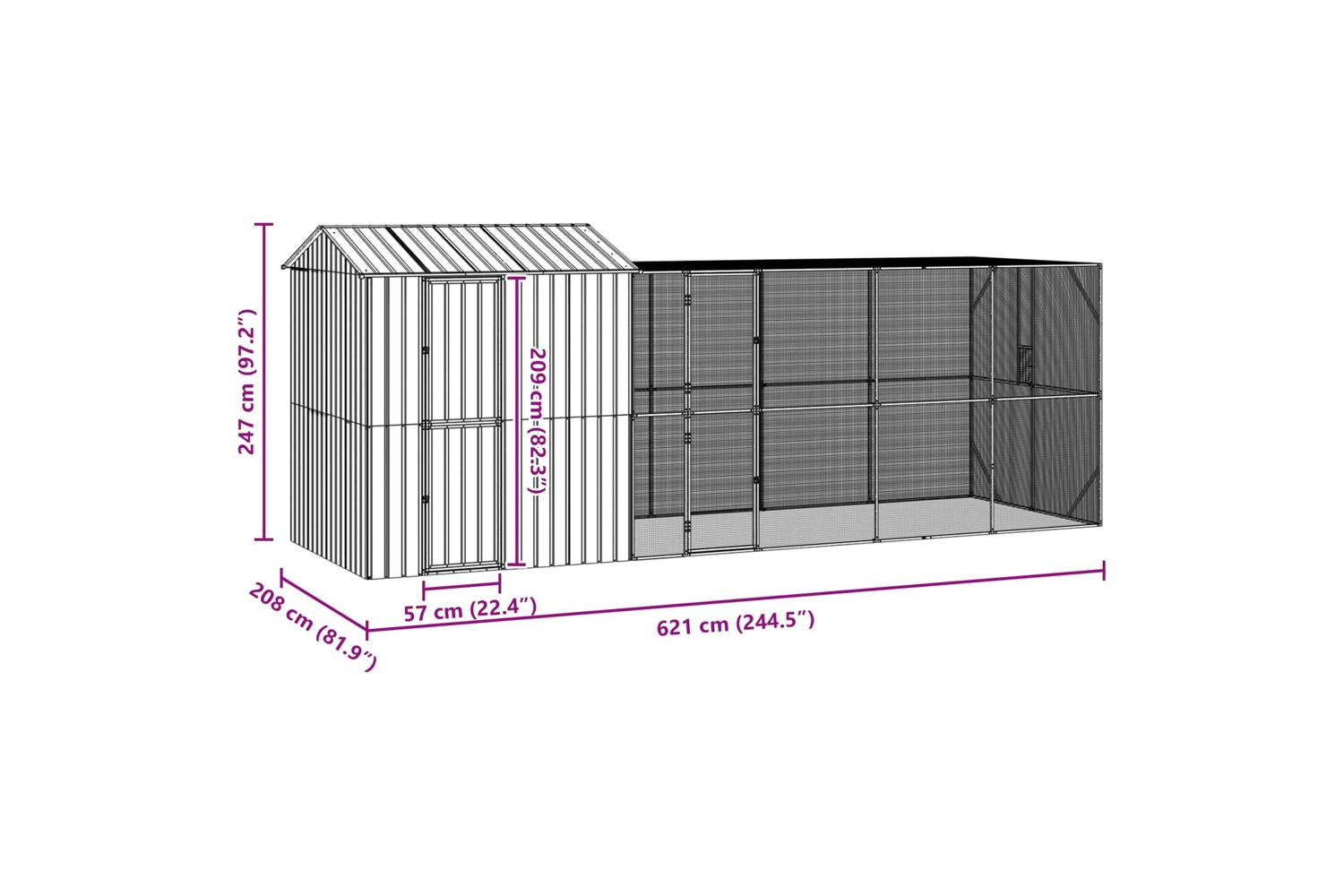 Vidaxl Bird Cage Anthracite 621 X 208 X 247 Cm Galvanised Steel-9