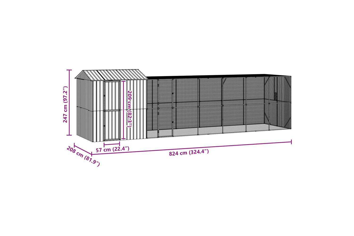 Vidaxl Bird Cage Anthracite 824 X 208 X 247 Cm Galvanised Steel-7