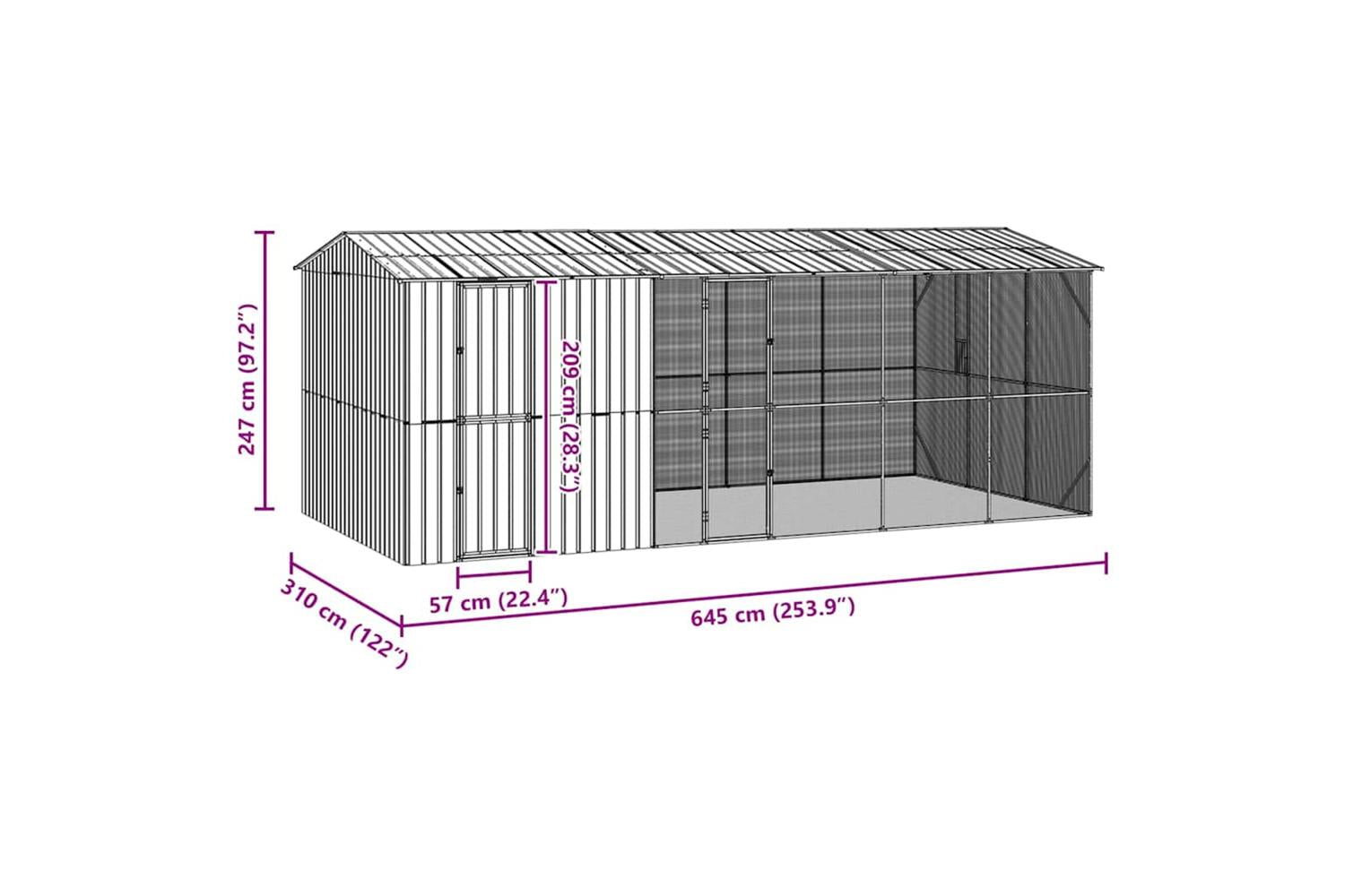 Vidaxl Bird Cage Anthracite 645 X 310 X 247 Cm Galvanised Steel-10