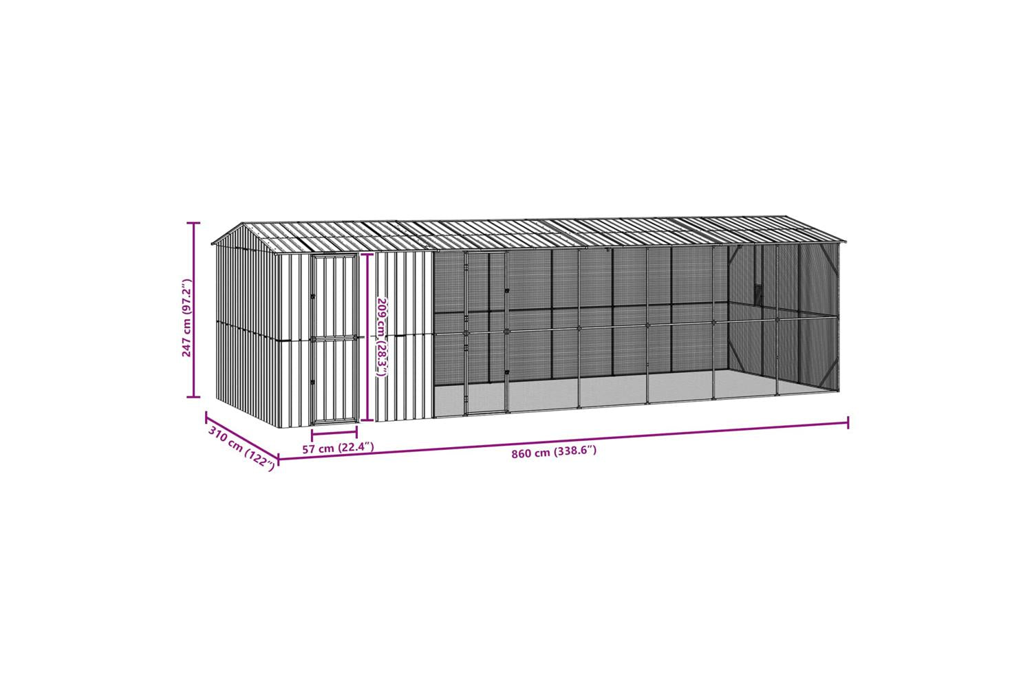 Vidaxl Bird Cage Anthracite 860 X 310 X 247 Cm Galvanised Steel-9