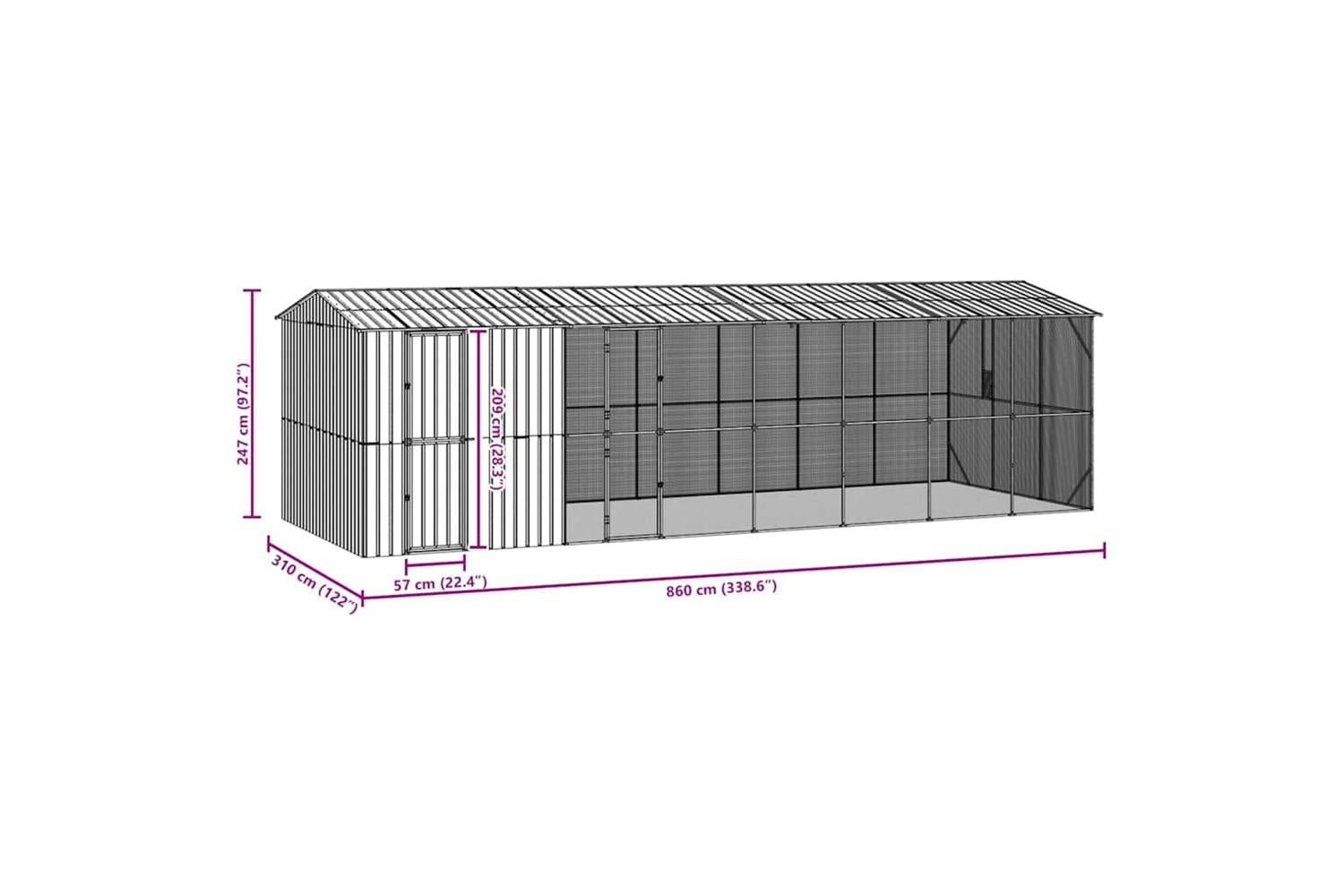 Vidaxl Bird Cage Anthracite 860 X 310 X 247 Cm Galvanised Steel-10