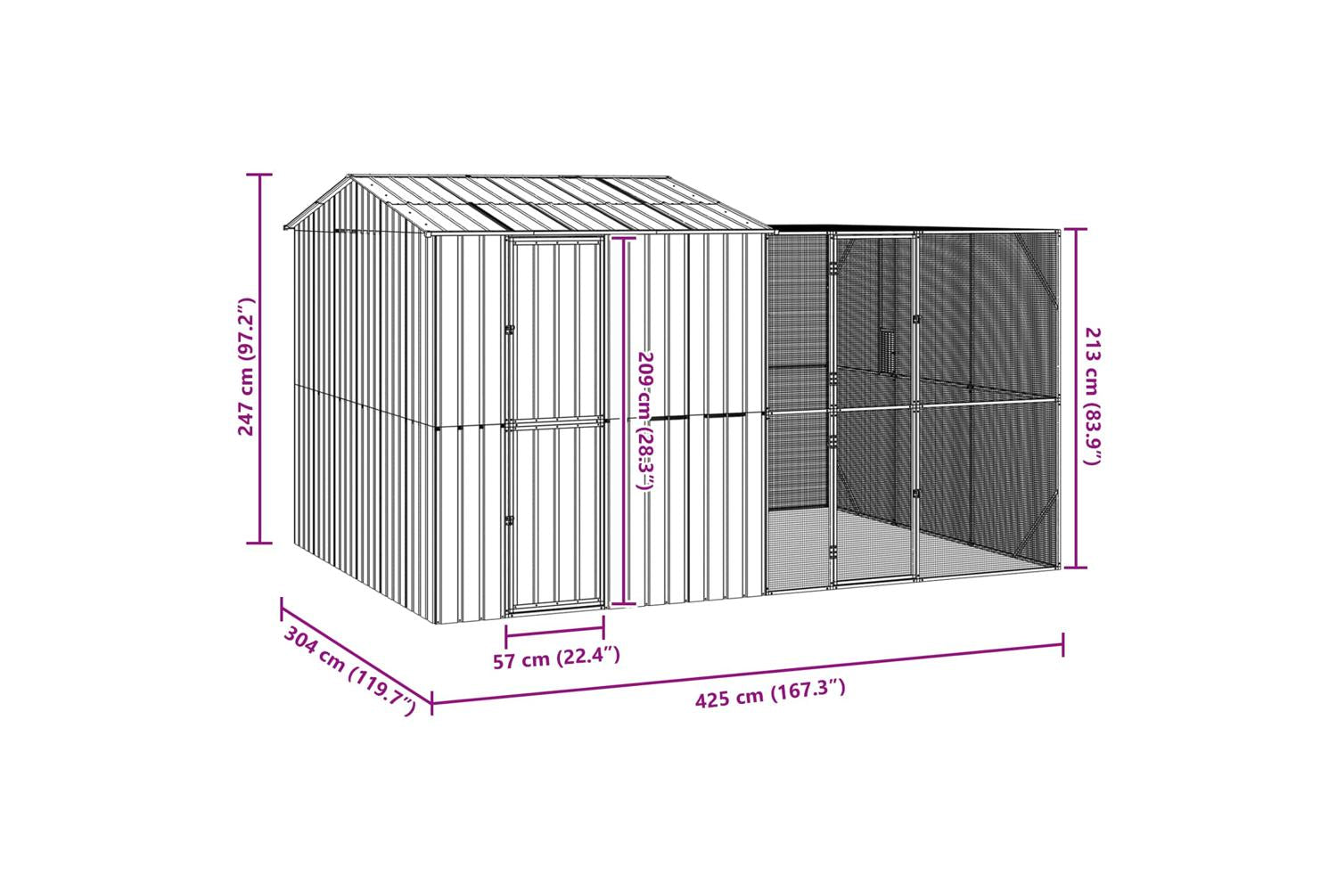 Vidaxl Bird Cage Anthracite 425 X 304 X 247 Cm Galvanised Steel-9