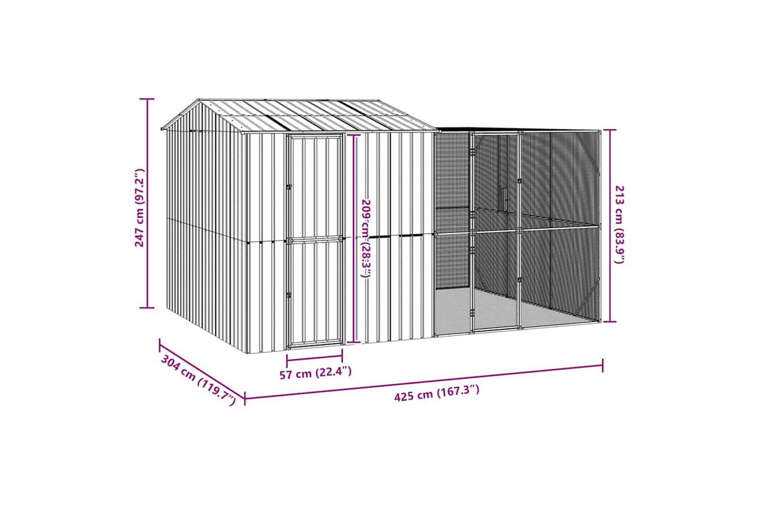 Vidaxl Bird Cage Anthracite 425 X 304 X 247 Cm Galvanised Steel-10