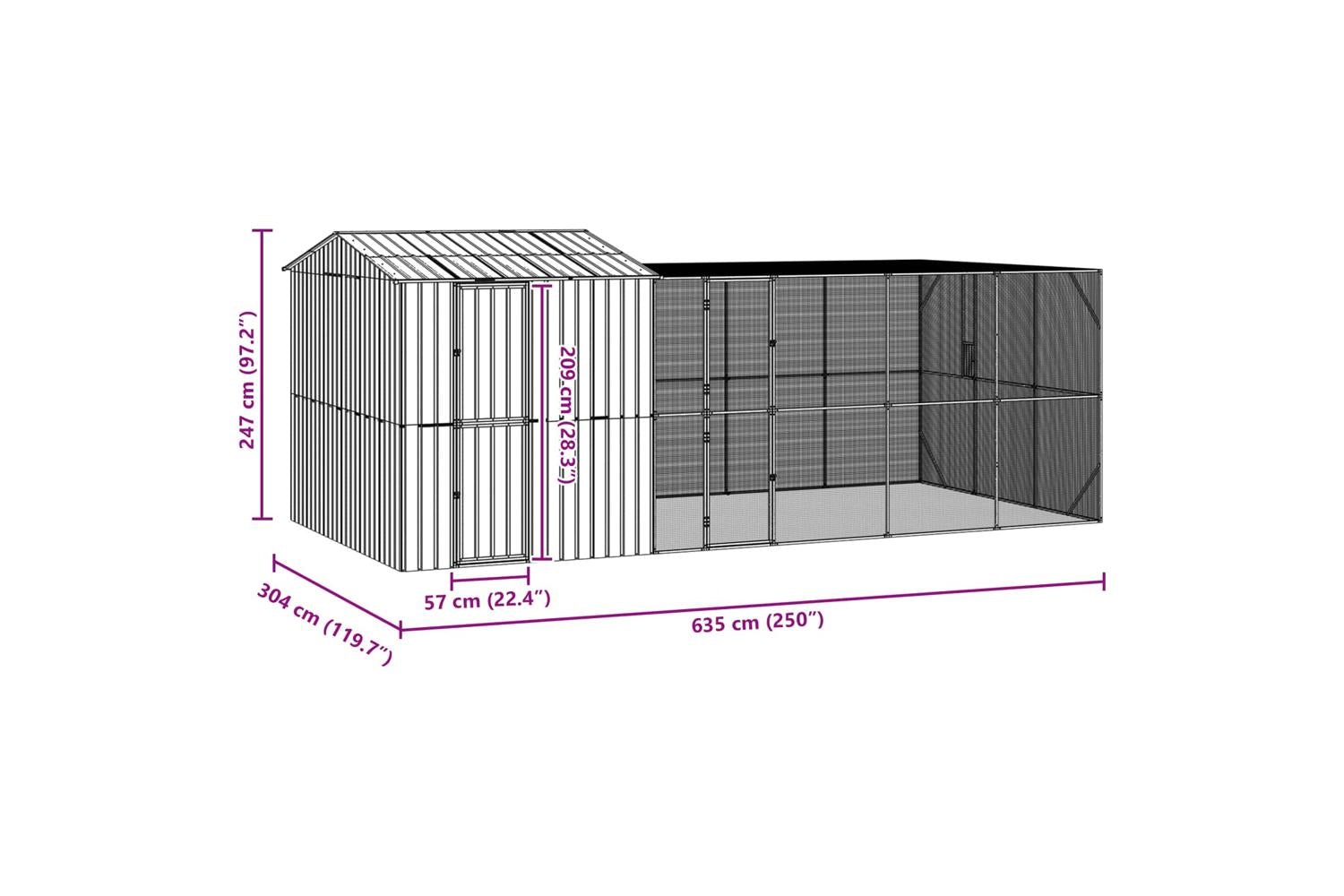 Vidaxl Bird Cage Anthracite 635 X 304 X 247 Cm Galvanised Steel-9