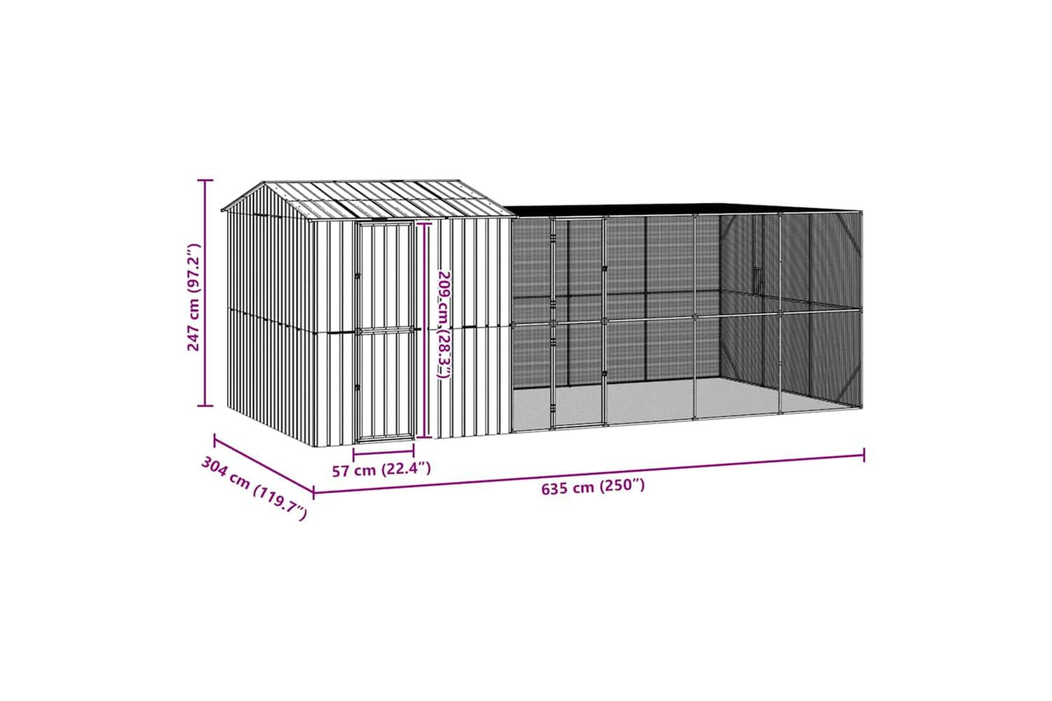 Vidaxl Bird Cage Anthracite 635 X 304 X 247 Cm Galvanised Steel-10