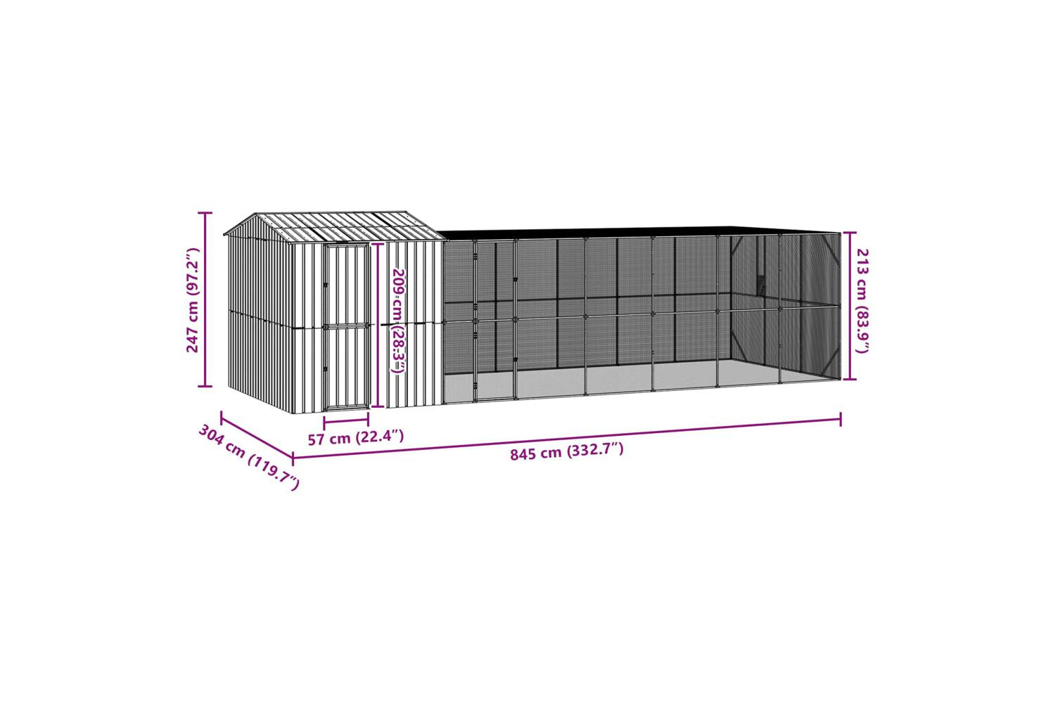 Vidaxl Bird Cage Anthracite 845 X 304 X 247 Cm Galvanised Steel-9
