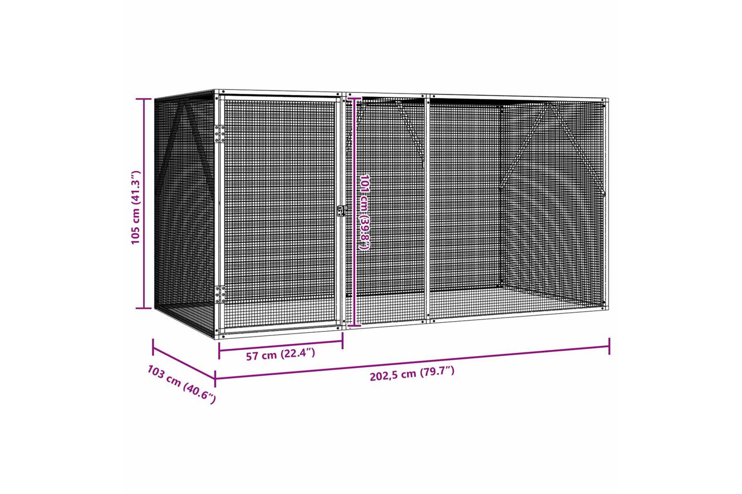 Vidaxl Bird Cage Anthracite 208 X 102 X 108 Cm Galvanised Steel-6