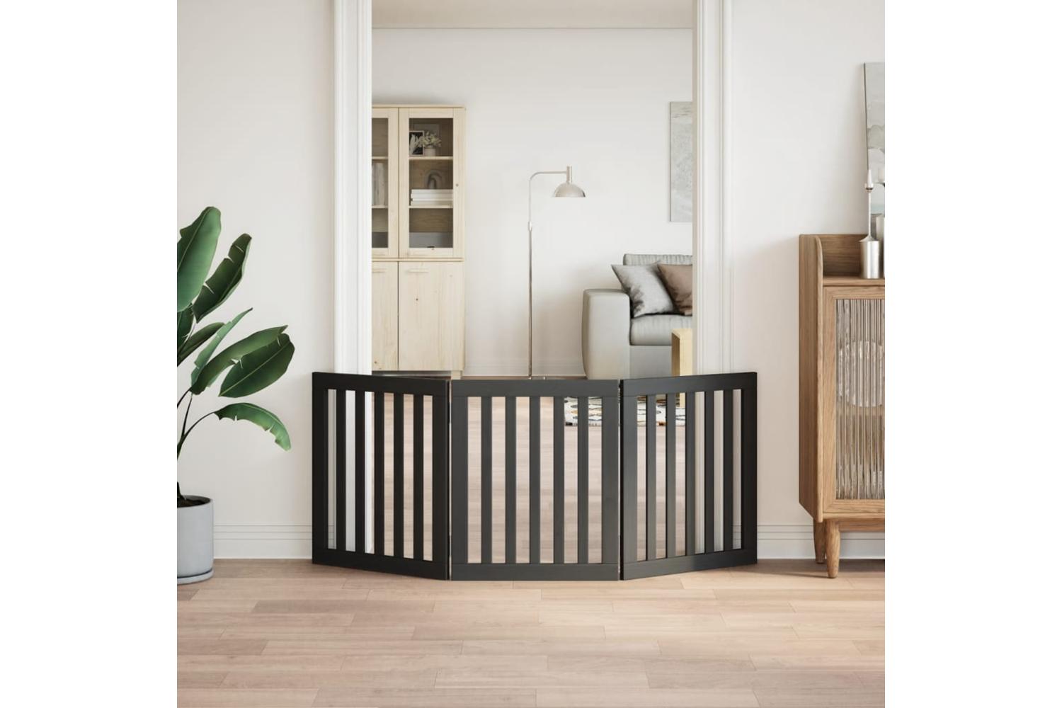 Vidaxl Dog Gate Foldable 3 Panels Black 150 Cm Poplar Wood-3