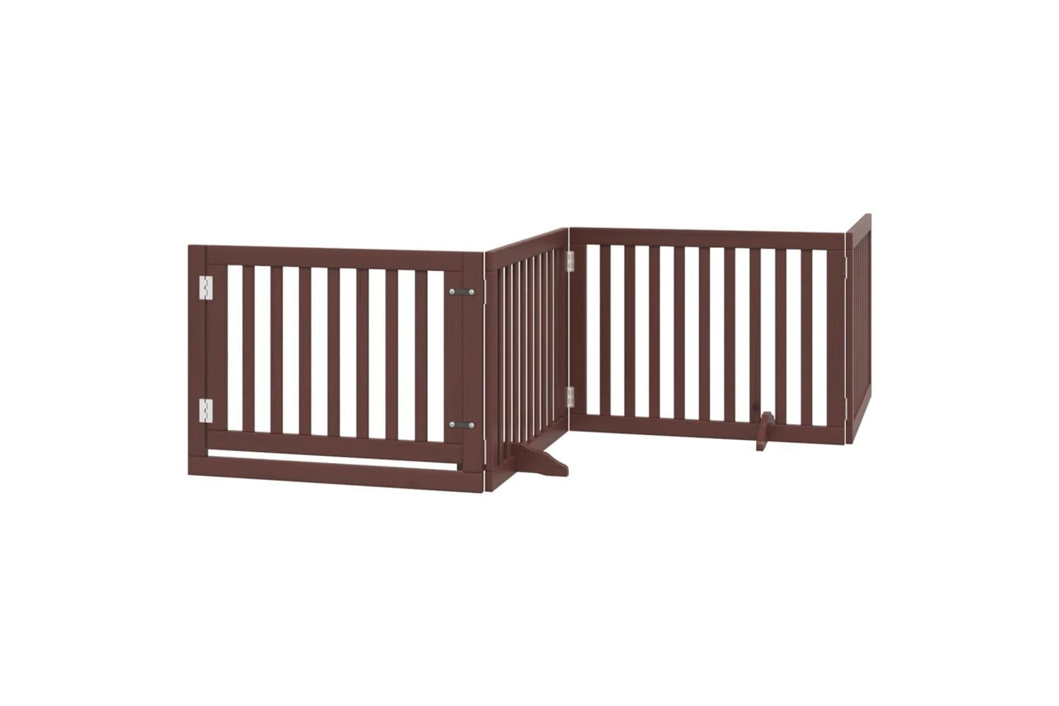 Vidaxl Dog Gate With Door Foldable 4 Panels Brown 320 Cm Poplar Wood-2
