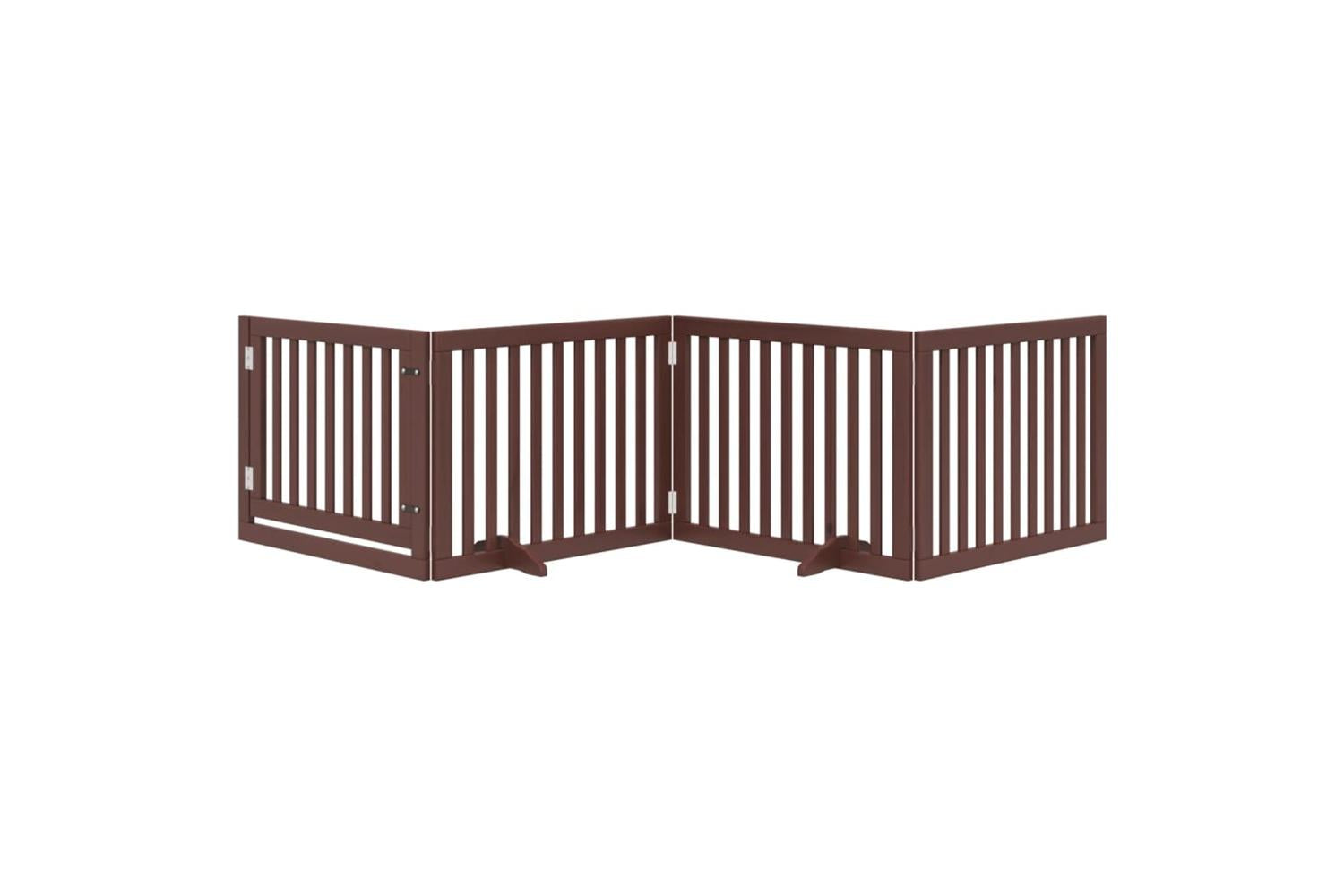 Vidaxl Dog Gate With Door Foldable 4 Panels Brown 320 Cm Poplar Wood-3