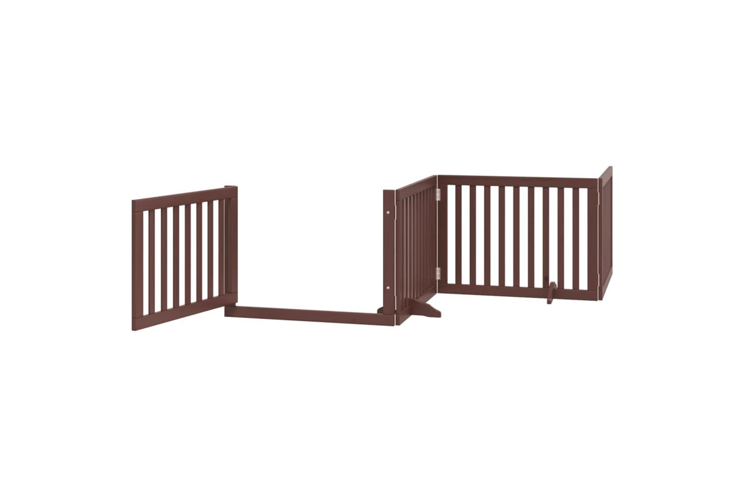 Vidaxl Dog Gate With Door Foldable 4 Panels Brown 320 Cm Poplar Wood-4