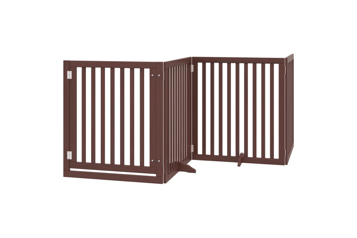 Vidaxl Dog Gate With Door Foldable 4 Panels Brown 320 Cm Poplar Wood-2