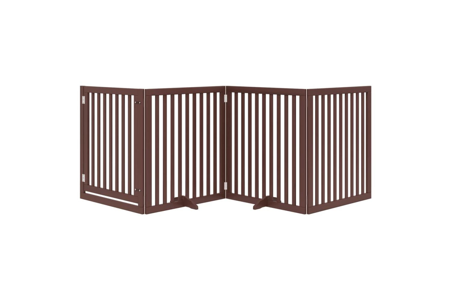 Vidaxl Dog Gate With Door Foldable 4 Panels Brown 320 Cm Poplar Wood-3
