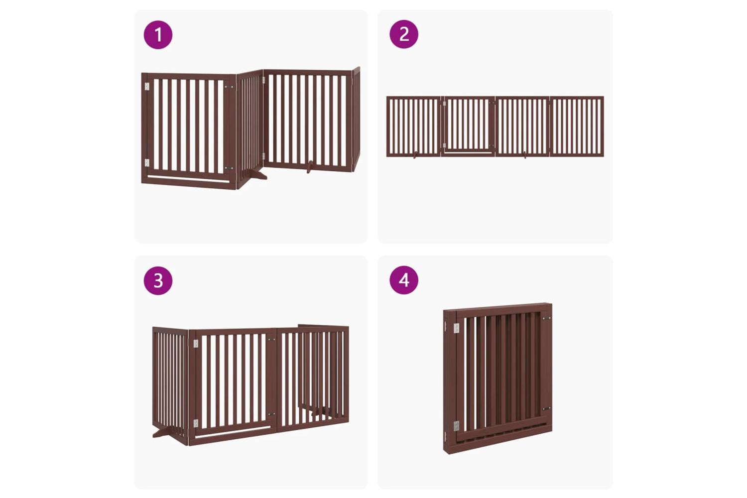 Vidaxl Dog Gate With Door Foldable 4 Panels Brown 320 Cm Poplar Wood-7