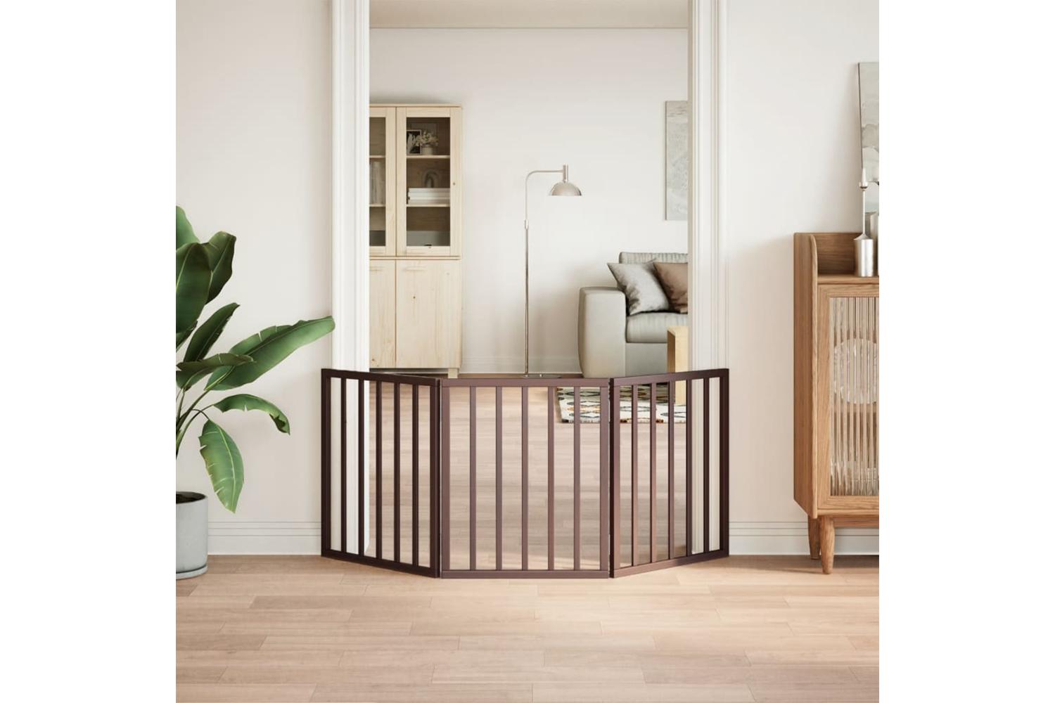 Vidaxl Dog Gate Foldable 3 Panels Brown 150 Cm Poplar Wood-3