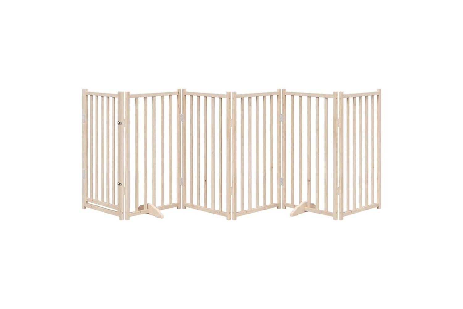 Vidaxl Dog Gate With Door Foldable 6 Panels 300 Cm Solid Wood Fir-3