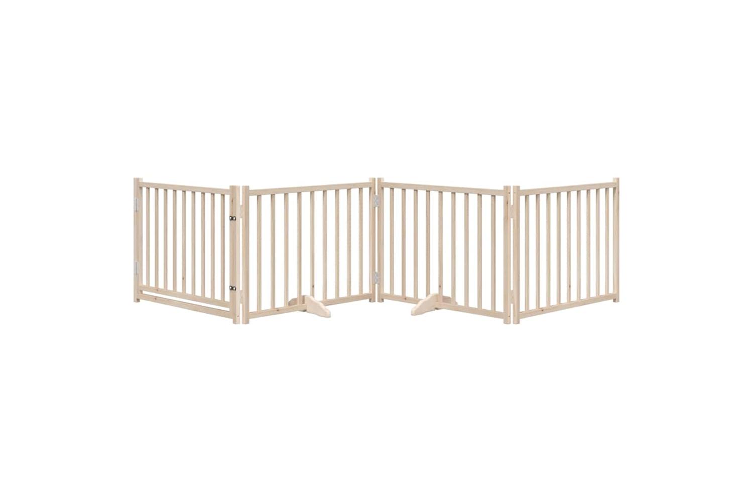Vidaxl Dog Gate With Door Foldable 4 Panels 320 Cm Solid Wood Fir-3