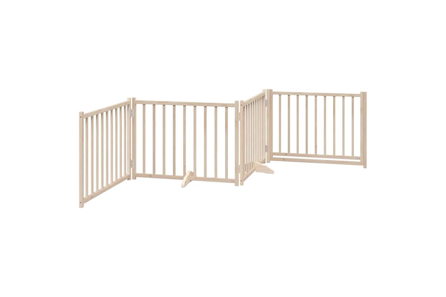 Vidaxl Dog Gate With Door Foldable 4 Panels 320 Cm Solid Wood Fir-6