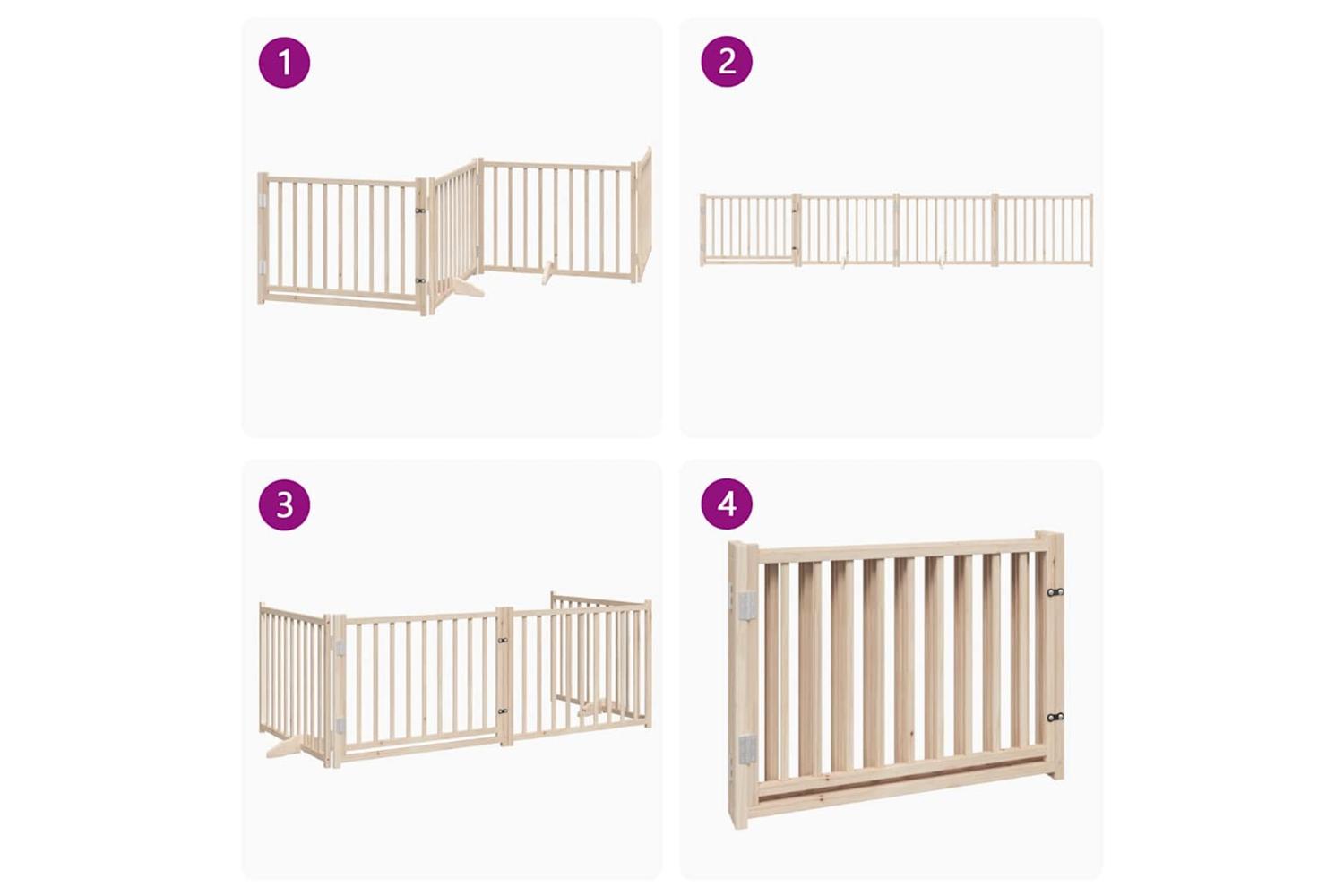 Vidaxl Dog Gate With Door Foldable 4 Panels 320 Cm Solid Wood Fir-7