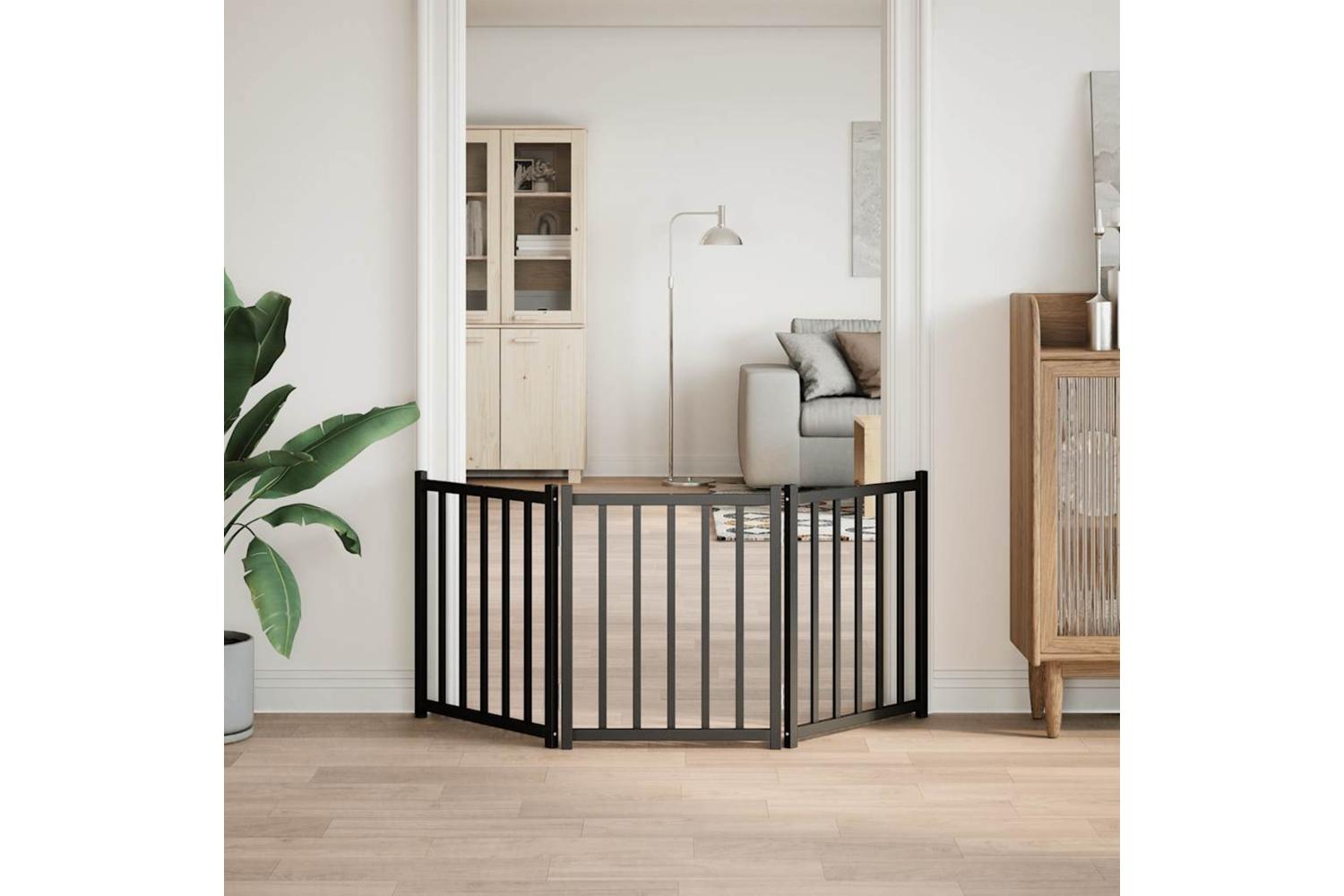 Vidaxl Dog Gate Foldable 3 Panels Black 150 Cm Solid Wood Fir-3