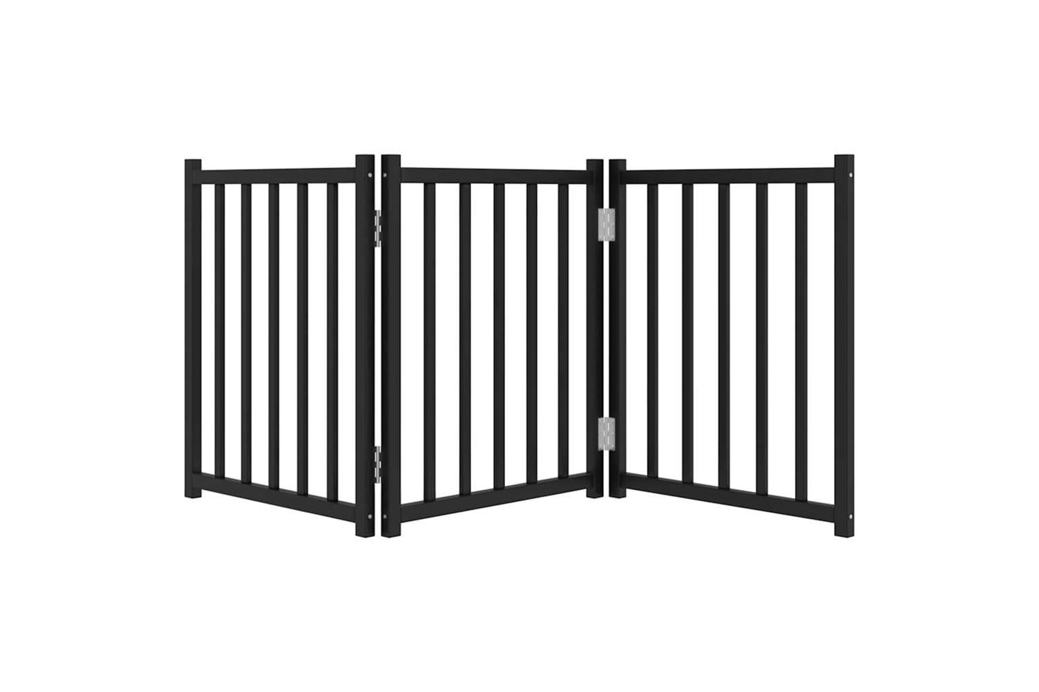 Vidaxl Dog Gate Foldable 3 Panels Black 150 Cm Solid Wood Fir-4