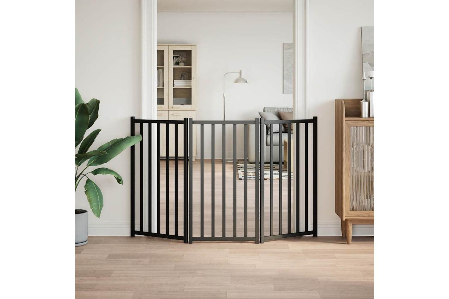 Vidaxl Dog Gate Foldable 3 Panels Black 150 Cm Solid Wood Fir-3