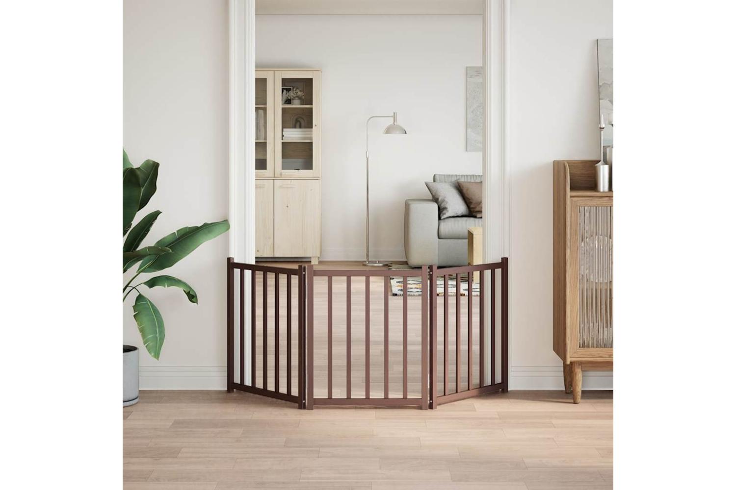 Vidaxl Dog Gate Foldable 3 Panels Brown Oak 150 Cm Solid Wood Fir-3